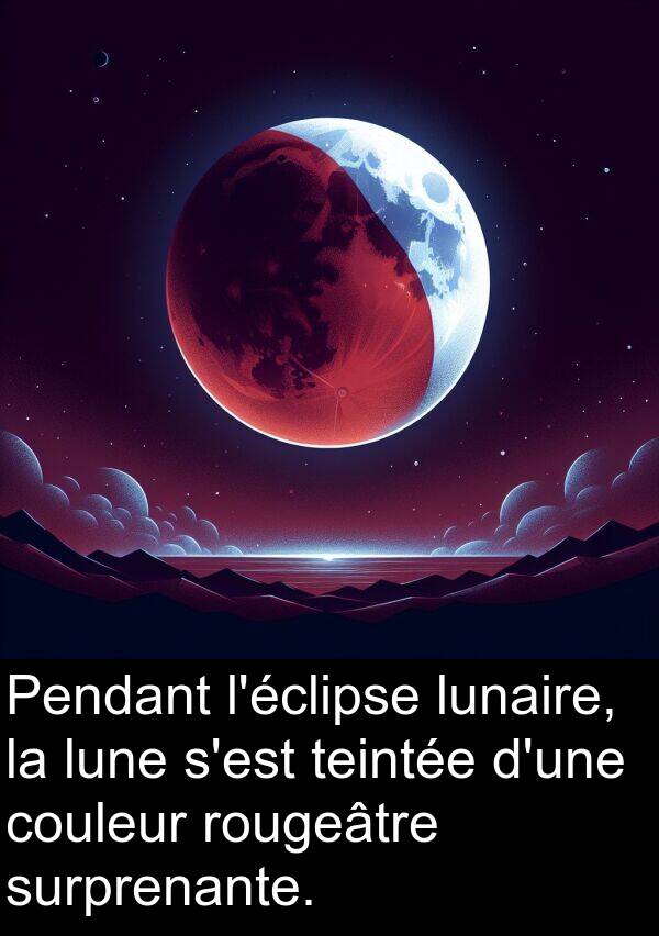 rougeâtre: Pendant l'éclipse lunaire, la lune s'est teintée d'une couleur rougeâtre surprenante.