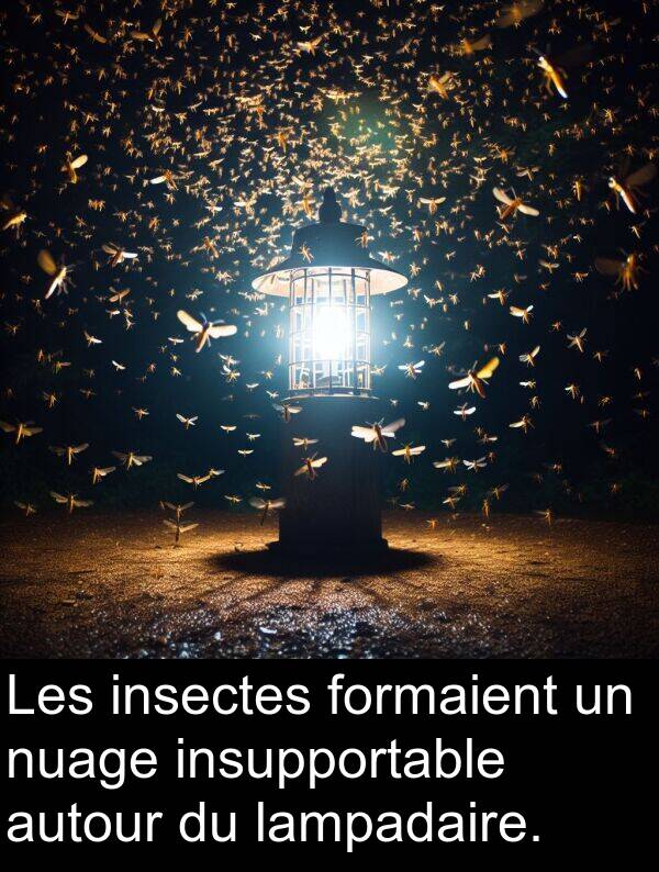 autour: Les insectes formaient un nuage insupportable autour du lampadaire.