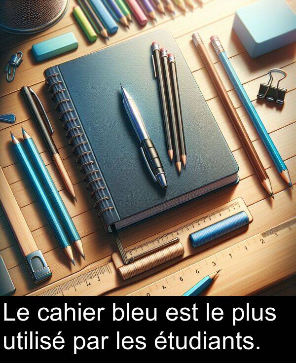 utilisé: Le cahier bleu est le plus utilisé par les étudiants.