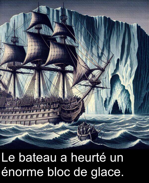 bloc: Le bateau a heurté un énorme bloc de glace.