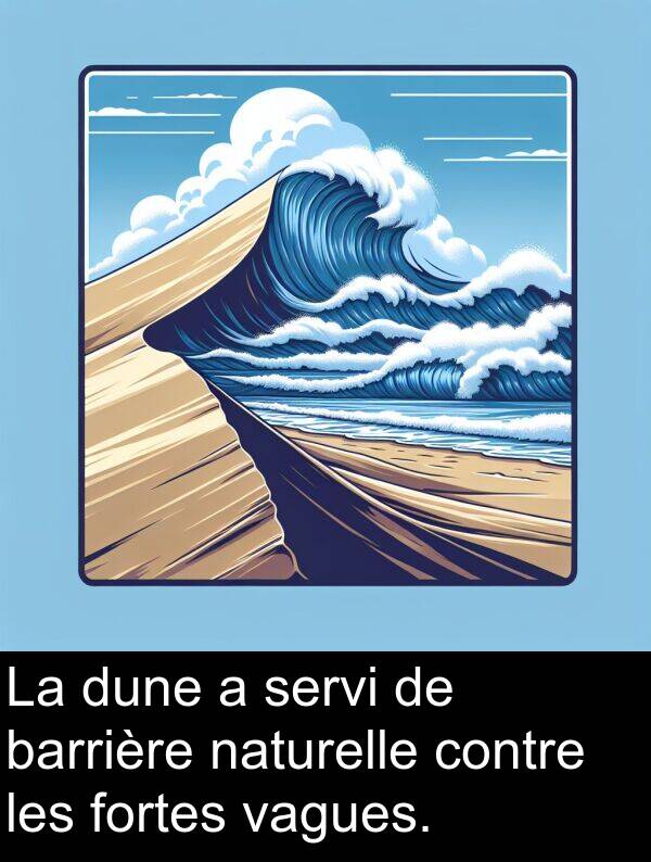 vagues: La dune a servi de barrière naturelle contre les fortes vagues.