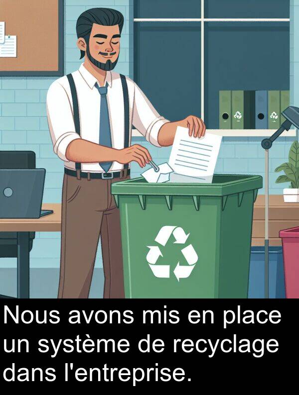 avons: Nous avons mis en place un système de recyclage dans l'entreprise.