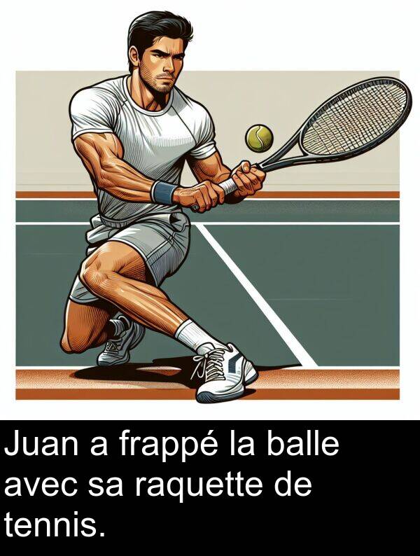 balle: Juan a frappé la balle avec sa raquette de tennis.