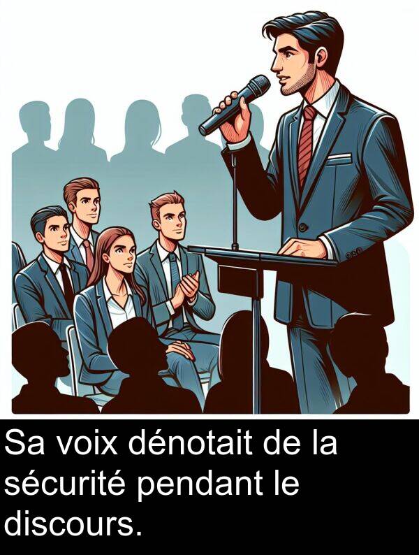 voix: Sa voix dénotait de la sécurité pendant le discours.