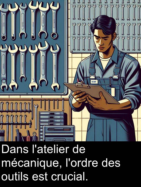 mécanique: Dans l'atelier de mécanique, l'ordre des outils est crucial.