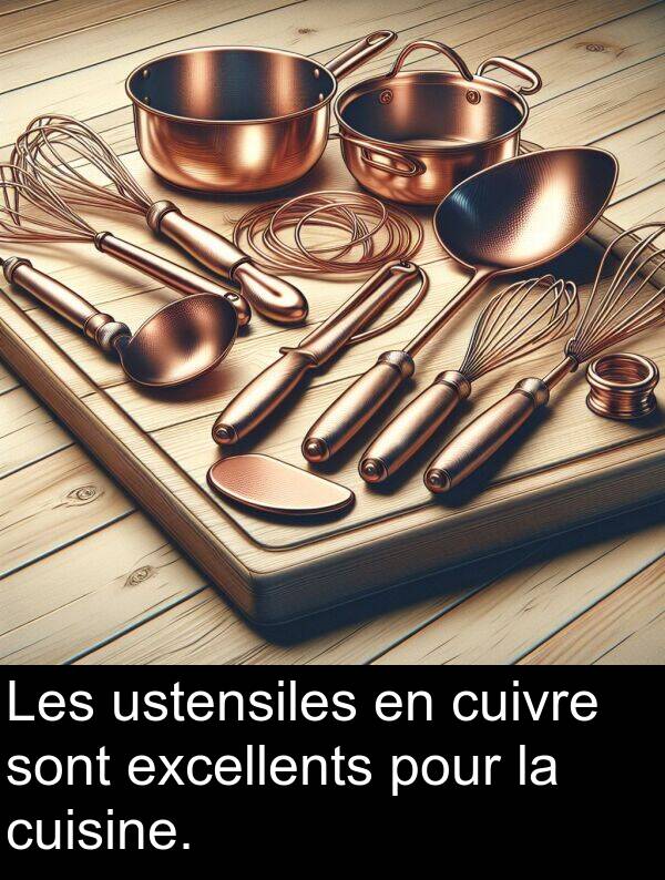 ustensiles: Les ustensiles en cuivre sont excellents pour la cuisine.