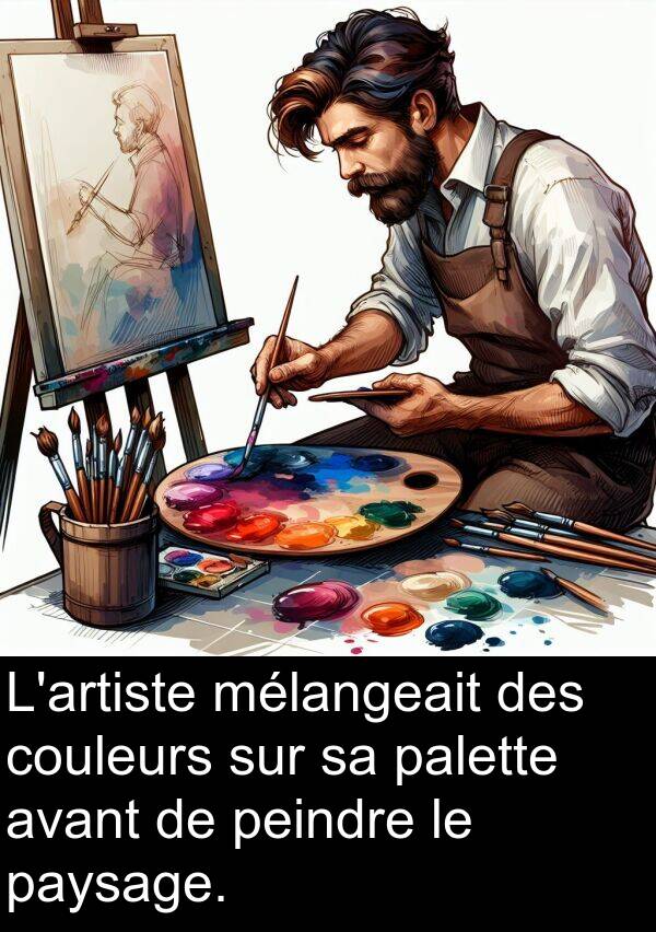 palette: L'artiste mélangeait des couleurs sur sa palette avant de peindre le paysage.