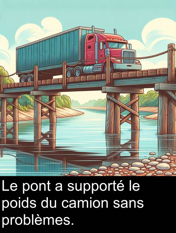 sans: Le pont a supporté le poids du camion sans problèmes.