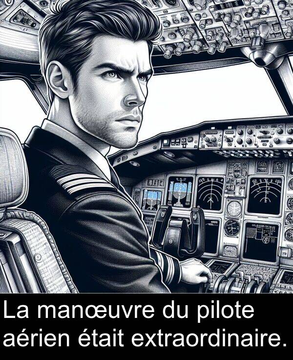 manœuvre: La manœuvre du pilote aérien était extraordinaire.