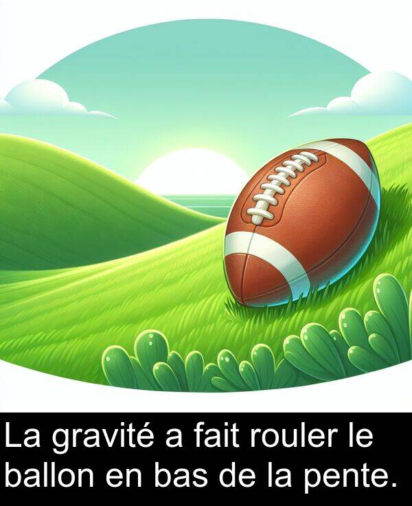 fait: La gravité a fait rouler le ballon en bas de la pente.