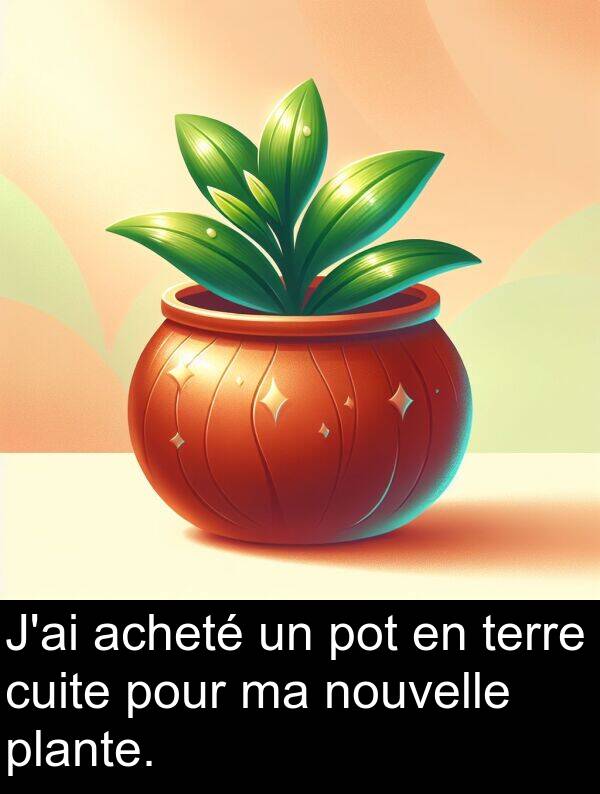 acheté: J'ai acheté un pot en terre cuite pour ma nouvelle plante.