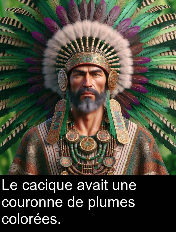 une: Le cacique avait une couronne de plumes colorées.