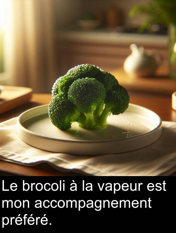 vapeur: Le brocoli à la vapeur est mon accompagnement préféré.