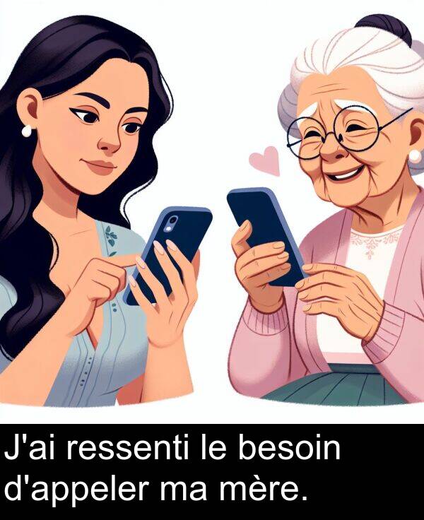 besoin: J'ai ressenti le besoin d'appeler ma mère.