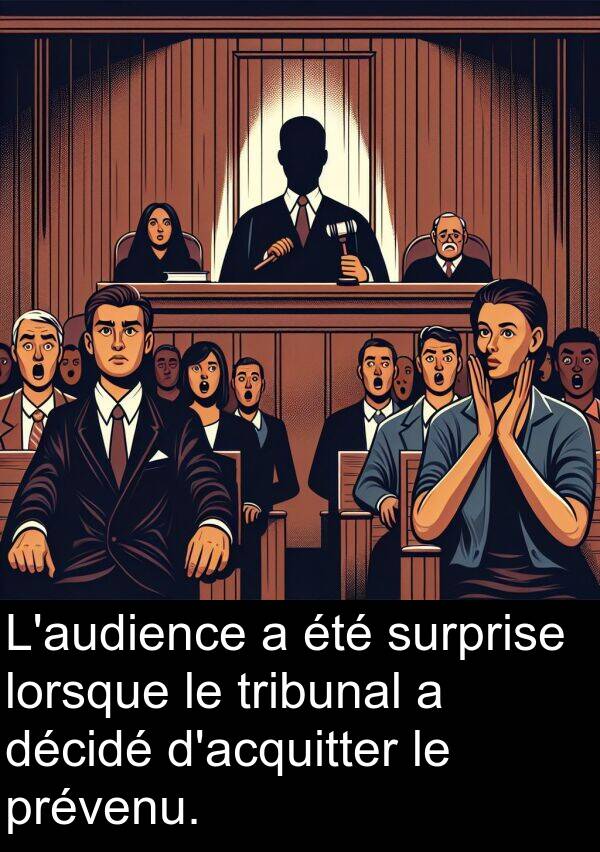 lorsque: L'audience a été surprise lorsque le tribunal a décidé d'acquitter le prévenu.