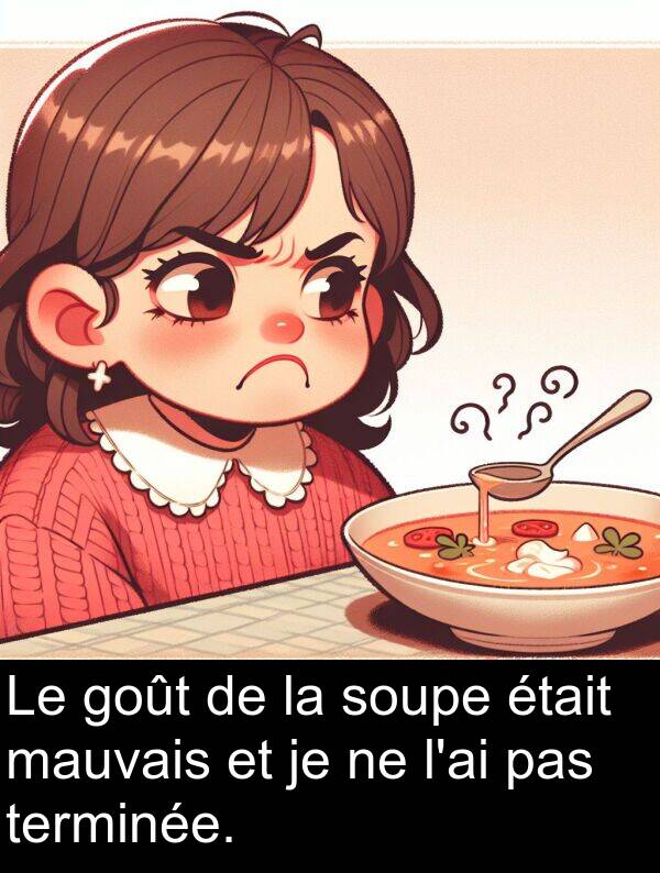 goût: Le goût de la soupe était mauvais et je ne l'ai pas terminée.