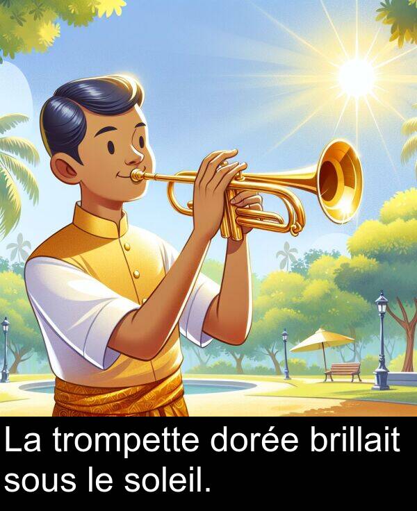 sous: La trompette dorée brillait sous le soleil.