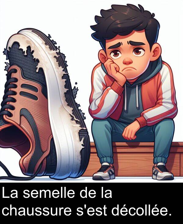 chaussure: La semelle de la chaussure s'est décollée.