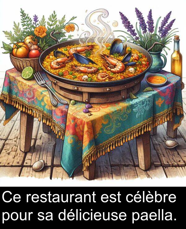 restaurant: Ce restaurant est célèbre pour sa délicieuse paella.