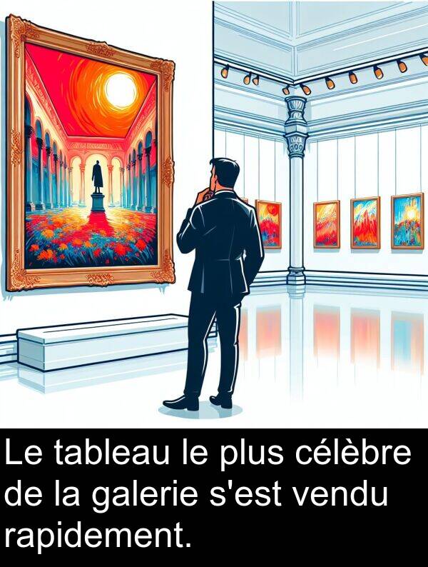 rapidement: Le tableau le plus célèbre de la galerie s'est vendu rapidement.