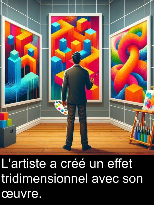 œuvre: L'artiste a créé un effet tridimensionnel avec son œuvre.