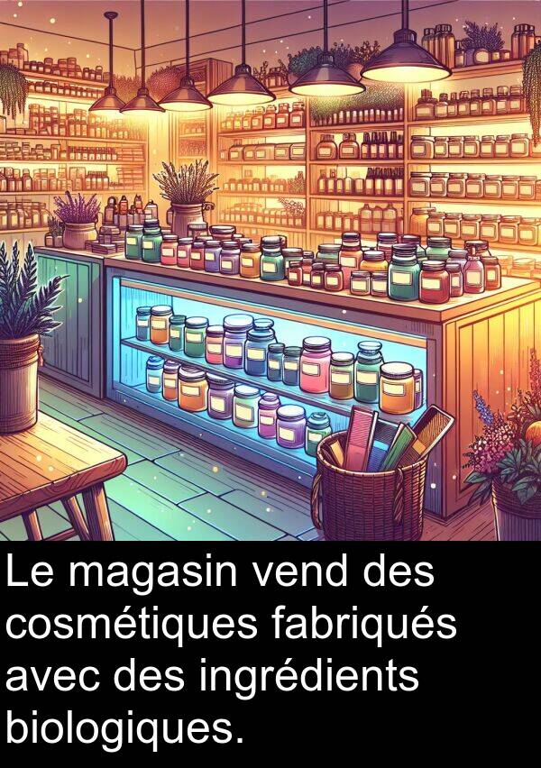 fabriqués: Le magasin vend des cosmétiques fabriqués avec des ingrédients biologiques.