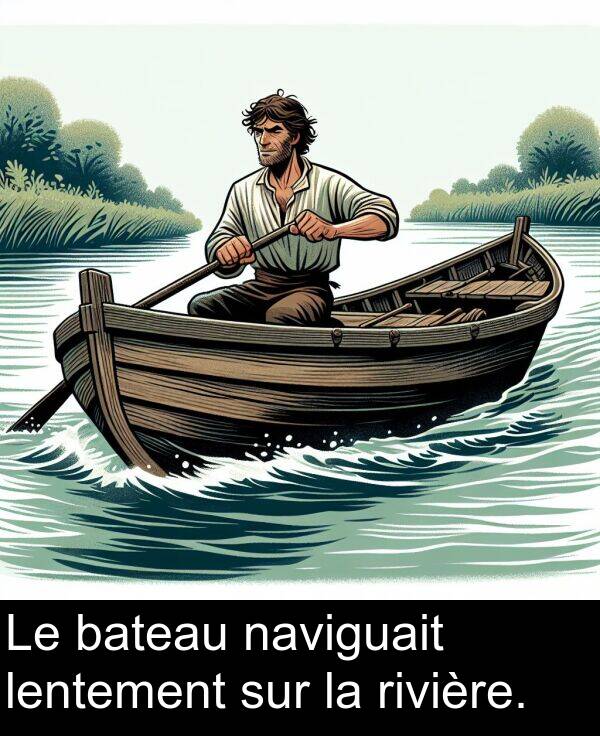 lentement: Le bateau naviguait lentement sur la rivière.