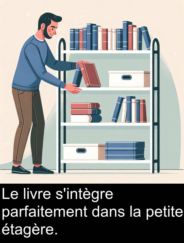 parfaitement: Le livre s'intègre parfaitement dans la petite étagère.