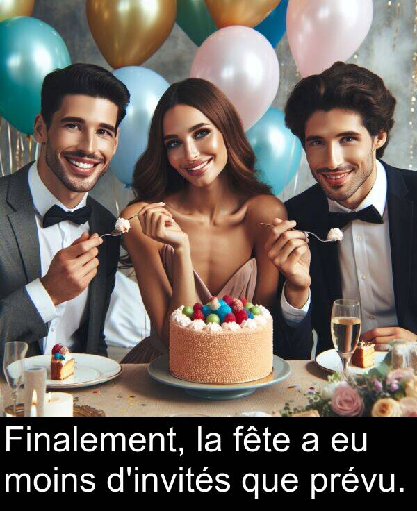 fête: Finalement, la fête a eu moins d'invités que prévu.