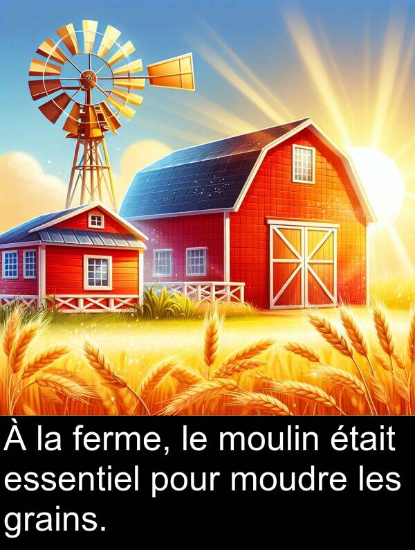 ferme: À la ferme, le moulin était essentiel pour moudre les grains.