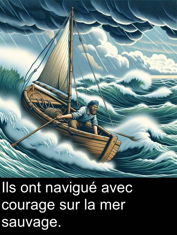 sauvage: Ils ont navigué avec courage sur la mer sauvage.