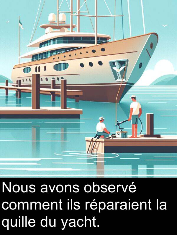 yacht: Nous avons observé comment ils réparaient la quille du yacht.