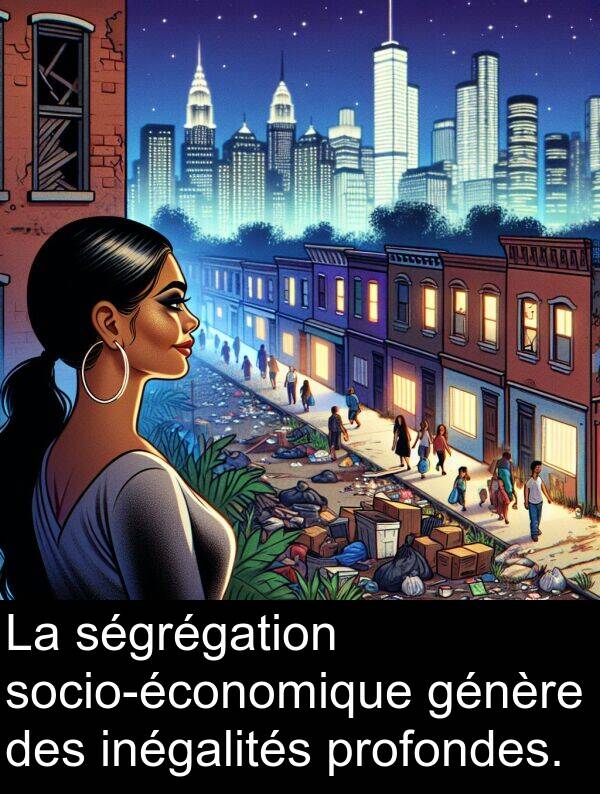 génère: La ségrégation socio-économique génère des inégalités profondes.