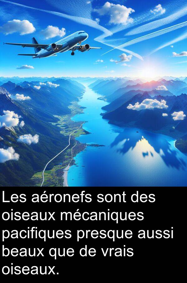 oiseaux: Les aéronefs sont des oiseaux mécaniques pacifiques presque aussi beaux que de vrais oiseaux.