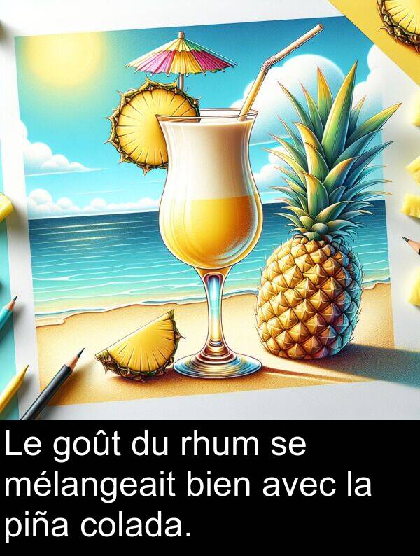 bien: Le goût du rhum se mélangeait bien avec la piña colada.