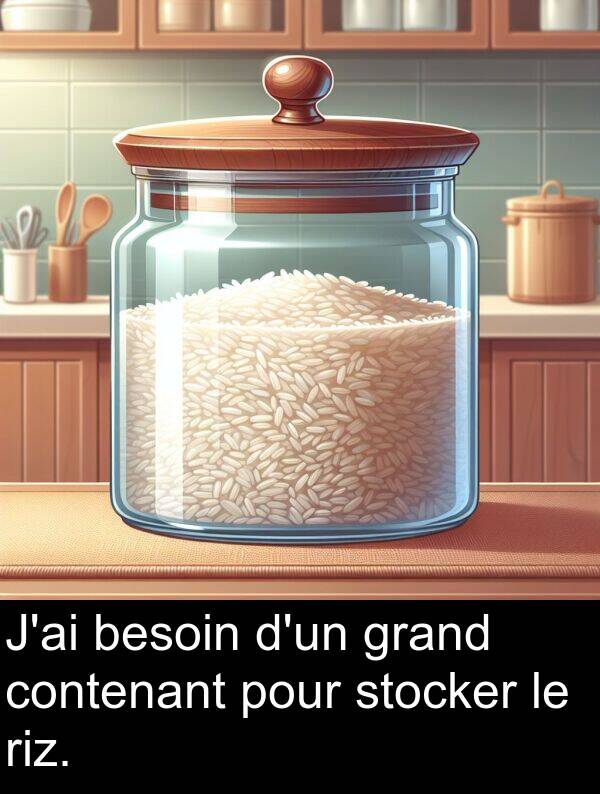 grand: J'ai besoin d'un grand contenant pour stocker le riz.