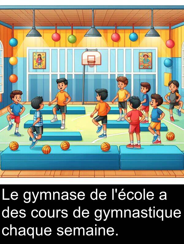 gymnastique: Le gymnase de l'école a des cours de gymnastique chaque semaine.