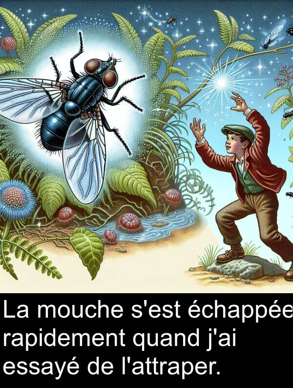 quand: La mouche s'est échappée rapidement quand j'ai essayé de l'attraper.