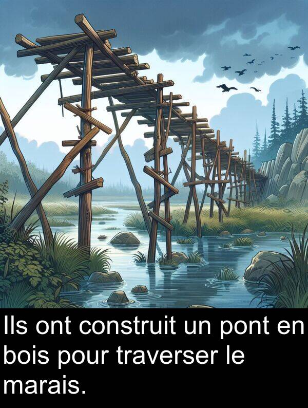 marais: Ils ont construit un pont en bois pour traverser le marais.