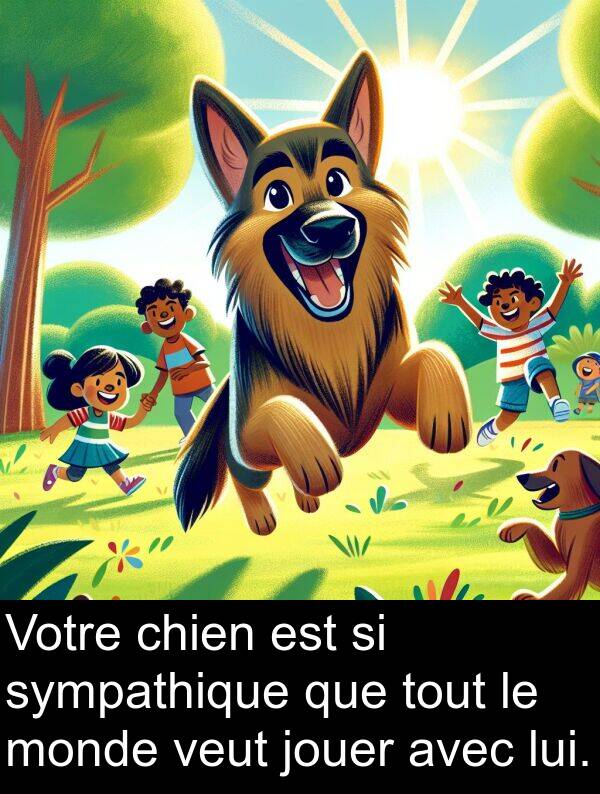 veut: Votre chien est si sympathique que tout le monde veut jouer avec lui.