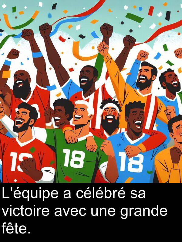 fête: L'équipe a célébré sa victoire avec une grande fête.