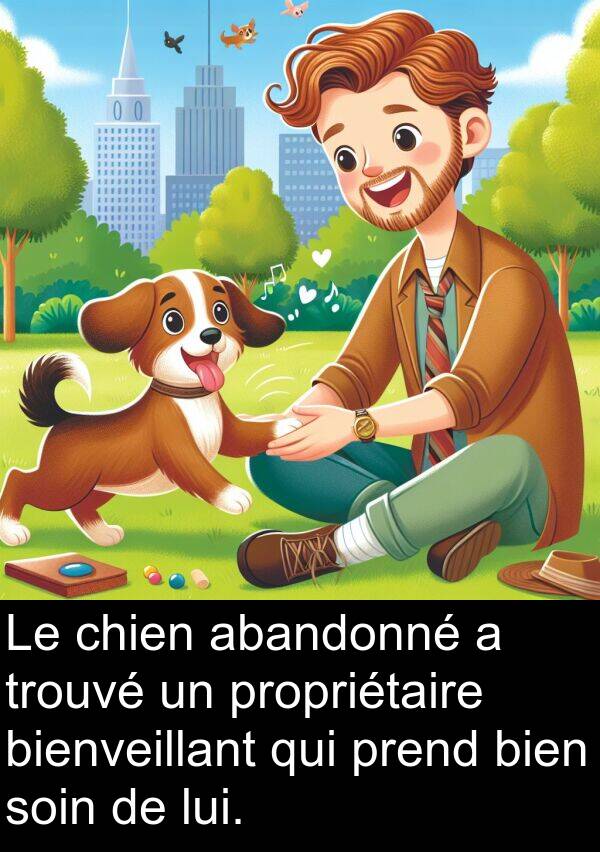 abandonné: Le chien abandonné a trouvé un propriétaire bienveillant qui prend bien soin de lui.