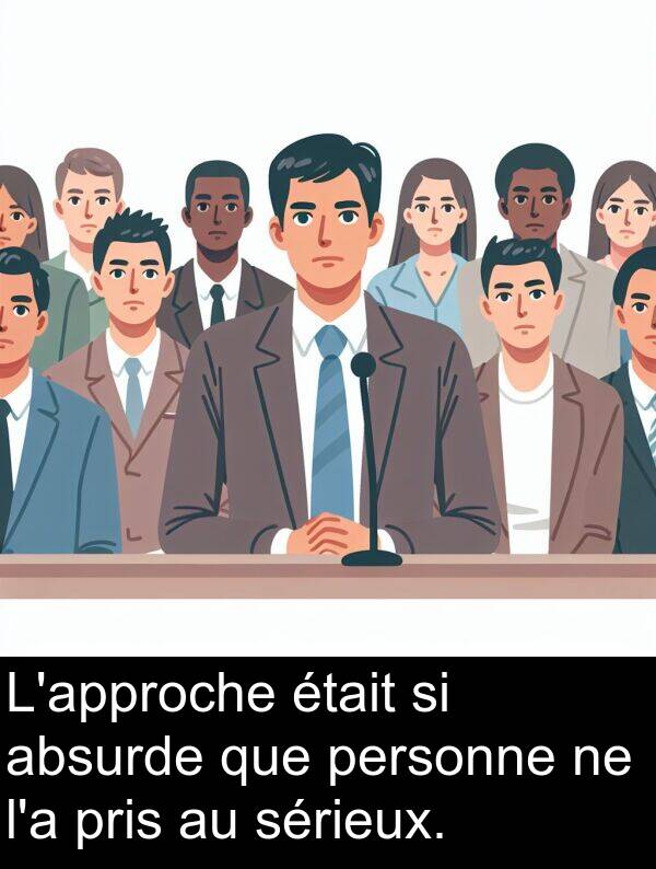 absurde: L'approche était si absurde que personne ne l'a pris au sérieux.