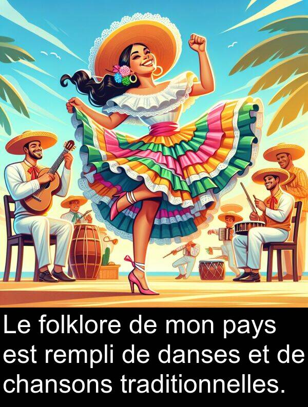 folklore: Le folklore de mon pays est rempli de danses et de chansons traditionnelles.