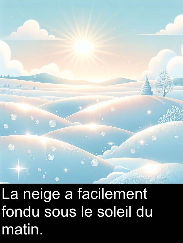 facilement: La neige a facilement fondu sous le soleil du matin.