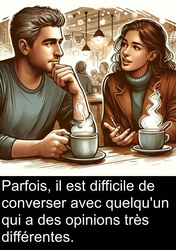 opinions: Parfois, il est difficile de converser avec quelqu'un qui a des opinions très différentes.