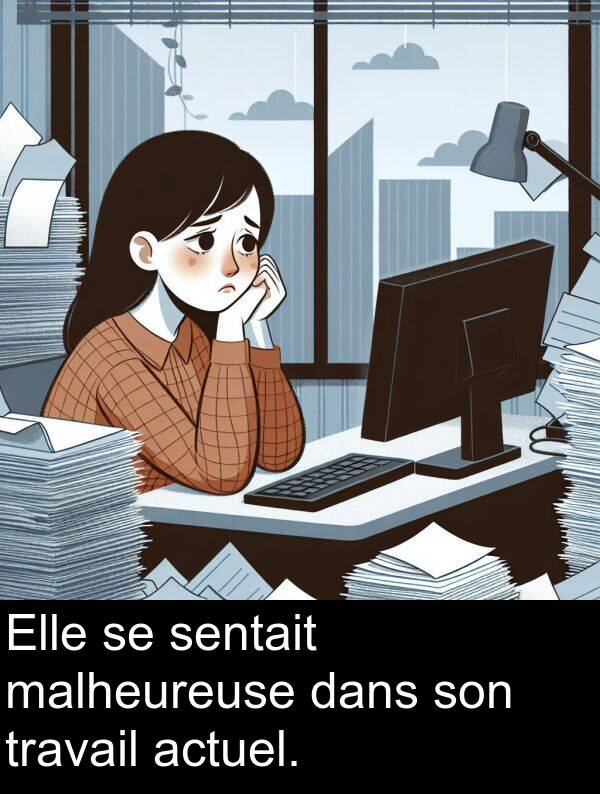 actuel: Elle se sentait malheureuse dans son travail actuel.