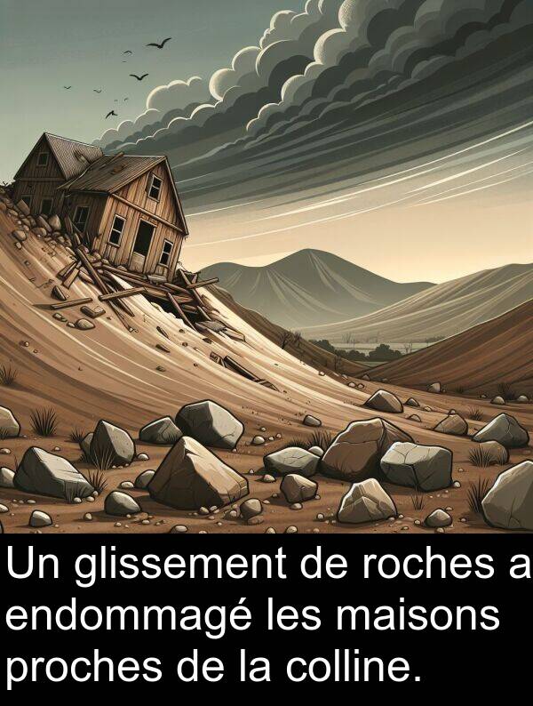 maisons: Un glissement de roches a endommagé les maisons proches de la colline.