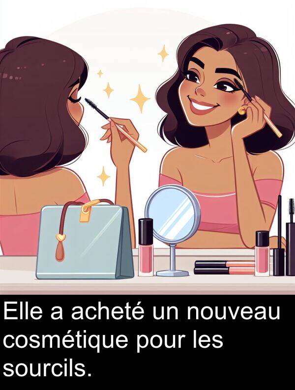 acheté: Elle a acheté un nouveau cosmétique pour les sourcils.