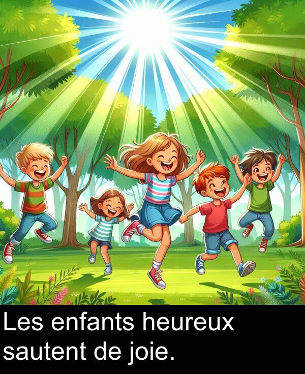 heureux: Les enfants heureux sautent de joie.